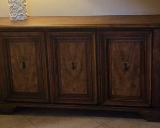 Baker continental style sideboard, walnut & cherry finish on wheels
