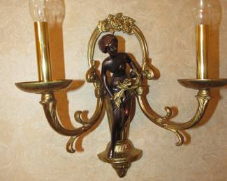 Pair of bronze & brass wall sconces