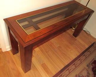 Heavy oak table with glass insert