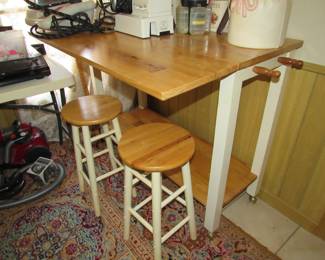 Kitchen island with drop-leaf and stools