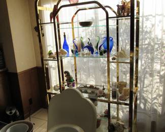 Large MCM brass & glass display shelf