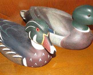 Hand carved signed wood ducks