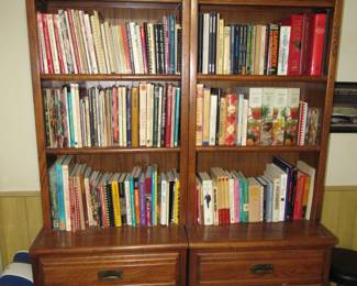 Two heavy oak bookcases