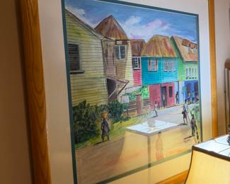 Framed vintage watercolor and ink signed Ronie Martin JA, 1993