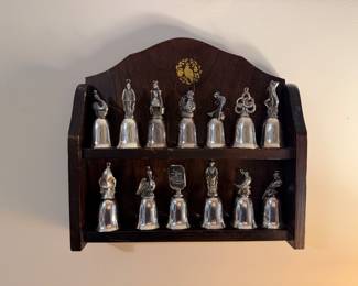 Vintage Reed & Barton "Twelve Days Bells" Collectors shelf with twelve silver bells.  