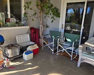 Outdoor furniture, pots, plants, BBQ, coolers