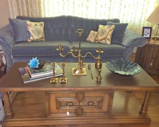 Cute velvet sofa and coffee table 