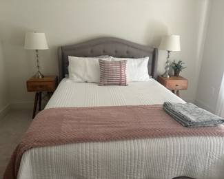 Queen Bed Frame and Mattress, Side Tables