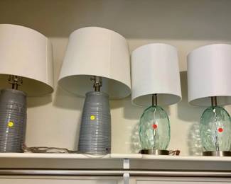 Lamps: $50 for blue and $40 for green glass set