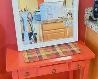 Wood Accent Table Framed Mirror
