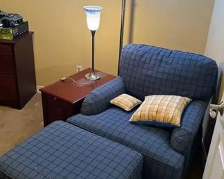 Woodmark Upholstered Chair, Side Table Accent Lighting