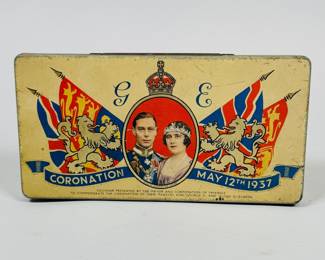King George VI And Queen Elizabeth 1937 Coronation Souvenir Tin From The Mayor Of Swansea, Wales