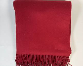 Hermes (France) Burgundy Red Cashmere Throw Blanket