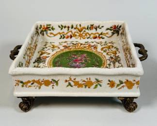 Chinese Square French Decorated Metal Mounted Dish