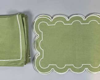 Vintage Handmade Green And White Bordered Table Linens (16)