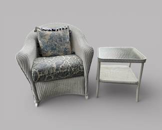 Lloyd Flanders 'Reflections' White Wicker Rocking Chair With End Table (2)