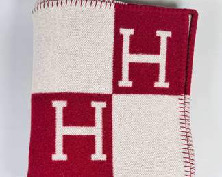 Hermes Avalon Burgundy Wool Cashmere Throw Blanket