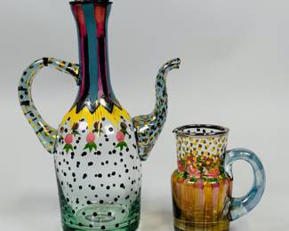 Mackenzie-Childs Hand Painted Cruet And Creamer In Circus Pattern