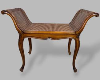 Louis XV Style Walnut Caned Bench, Modern