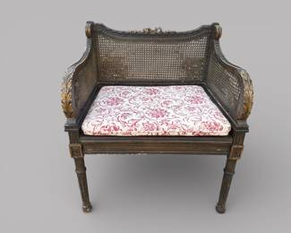 Vintage Louis XVI Style Carved And Giltwood Caned Low Chair