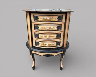 MacKenzie Childs Style Oval Accent Side Chest Of Drawers