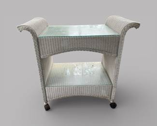 Lloyd Flanders 'Reflections' White Wicker Outdoor Bar Cart