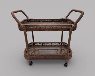 Lloyd Flanders Brown Wicker Bar Cart