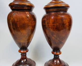 Pair Of Turned Wood Covered Vases