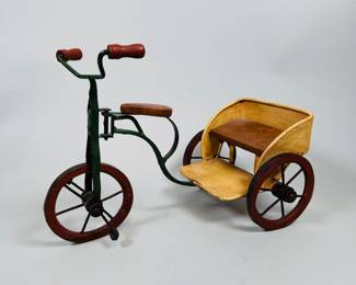 Vintage Wood And Metal Three Wheel Bicycle