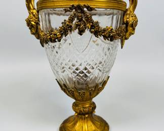 Louis XVI Style Gilt Metal And Crystal Urn, C. 1900