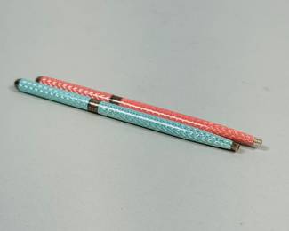 Pair Of Tiffany And Co. Sterling Silver Blue And Pink Enamel Fishnet Ballpoint Pens