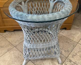 Wicker side table with glass top 