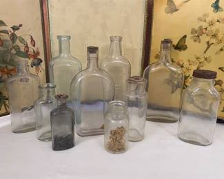 Selection of antique glass bottles 