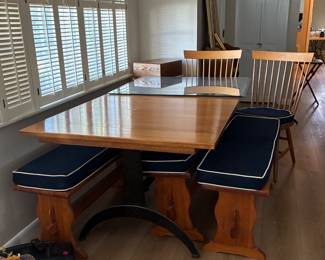 Ethan Allen dining room table with wrought iron legs