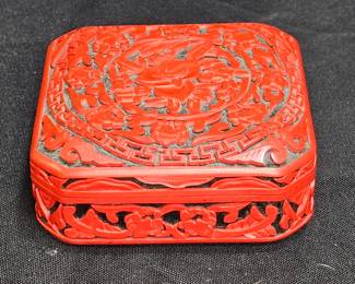 Chinese Hand Carved Cinnabar Trinket Box