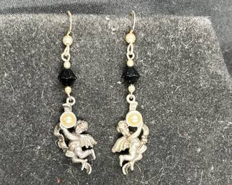 Sterling Silver Angel & Pearl Pierced Earrings