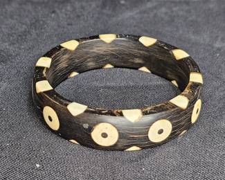  Horn Bangle Bracelet with Inlaid Bone
