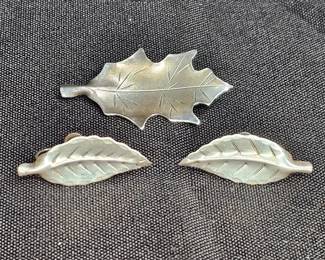 Stuart Nye Leaf Earrings & Oak Leaf Brooch