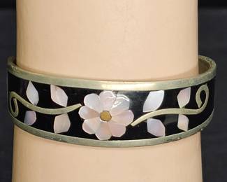 Alpaca Mexico Silver & MOP Floral Cuff Bracelet