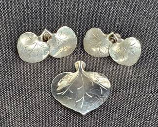 Stuart Nye Leaf Brooch & Dbl Galax Earrings