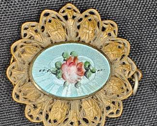 Antique Victorian Guillache Enamel Locket Pendant