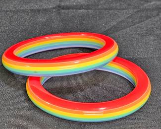 2 Vtg Layered Plastic Rainbow Bangle Bracelets