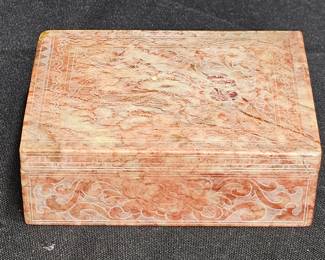 Small Etched Breccia Stone Trinket Box