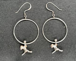  Rare Vintage 83.5% Silver Kitten Hoop Earrings