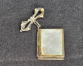 Sterling Boro MOP Square Photo Book Locket Brooch