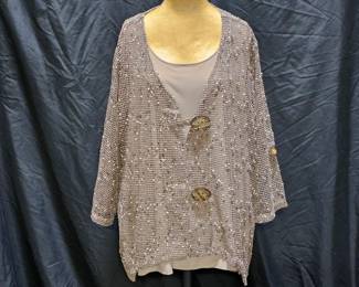 Nina Leonard Tank & Mesh Button Top Cardigan