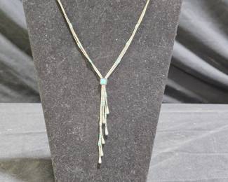 Sterling Liquid Silver 3 Strand & Turq Necklace