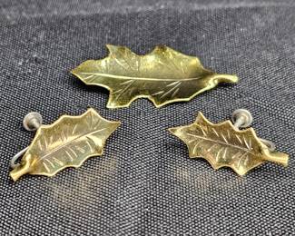 Nye Sterling & Brass Oak Leaf Earrings & Brooch