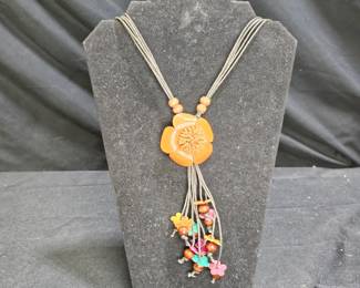Unicef Hand Made Leather Floral Necklace w/ Beads