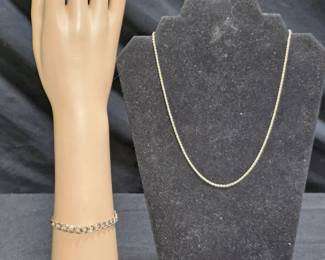 Sterling Dbl Link Bracelet & Plain Chain Necklace